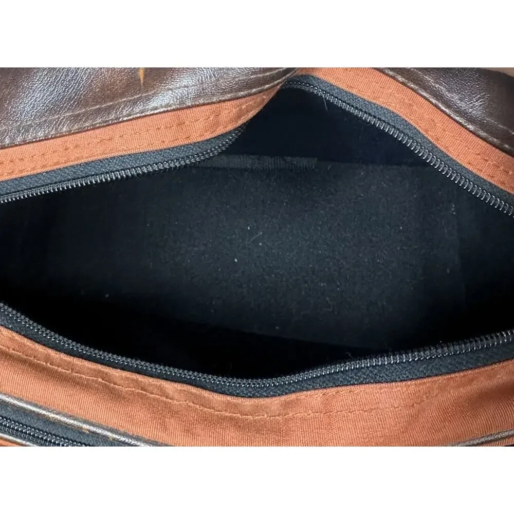Vtg Camera Bag Orangish Brown Canvas Faux Leather Trim Padded Case Strap 12x7.5